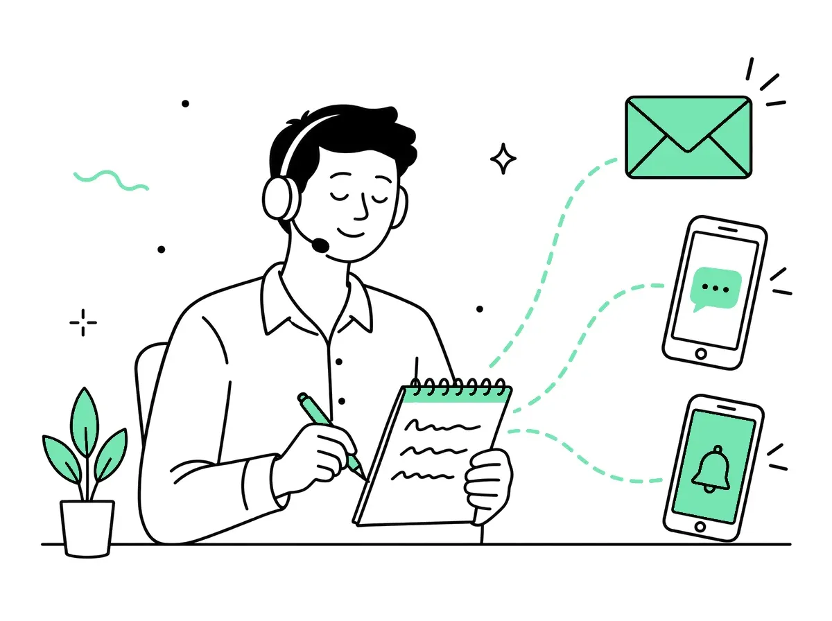 Illustration: Gesprächsnotiz per E-Mail, SMS oder App