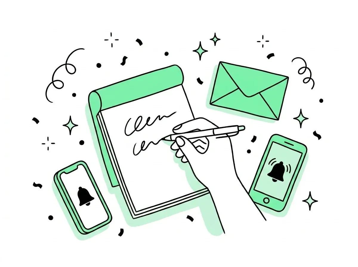 Illustration: Gesprächsnotiz per E-Mail, SMS und App