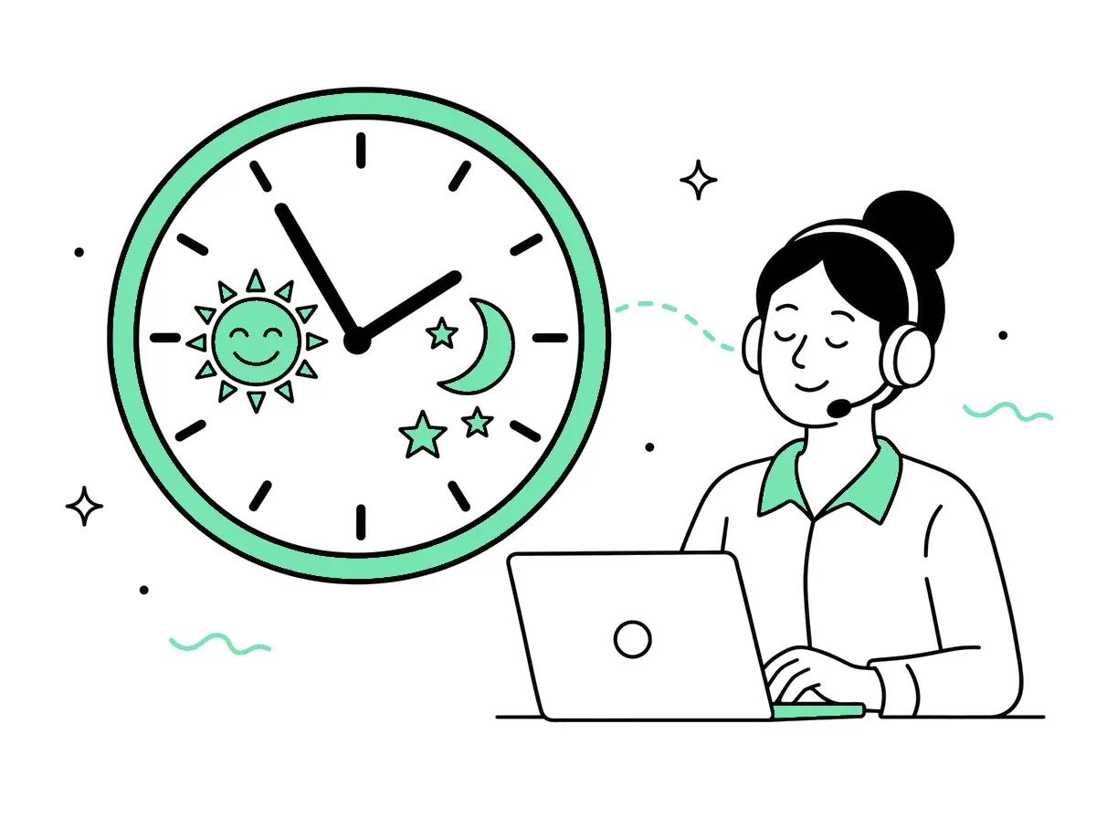 Illustration: rund um die Uhr erreichbar, 7 Tage die Woche