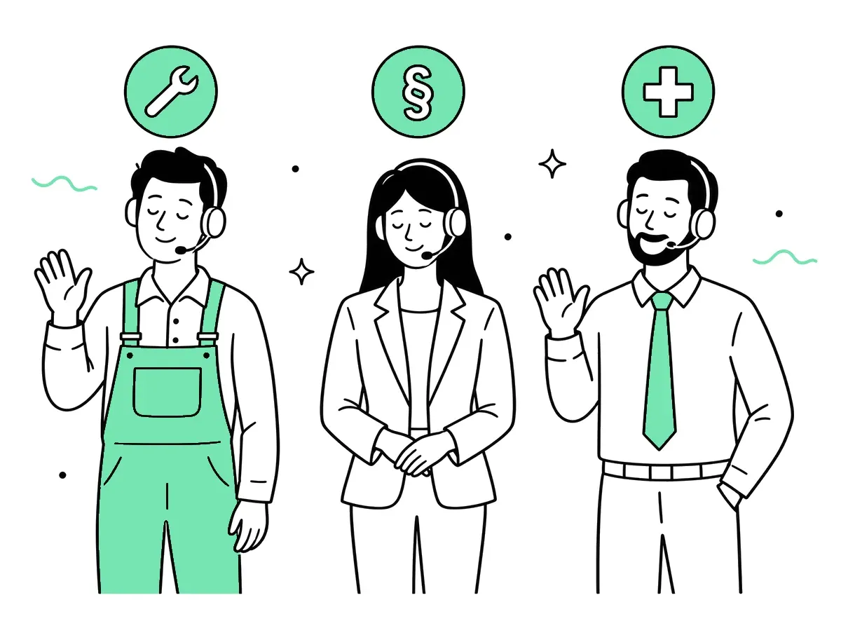 Illustration: Telefonservice-Team für Unternehmen unterschiedlichster Branchen