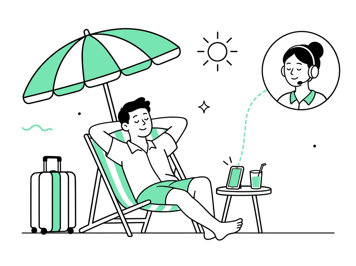 Illustration: Telefonservice übernimmt die Anrufe während der Abwesenheit